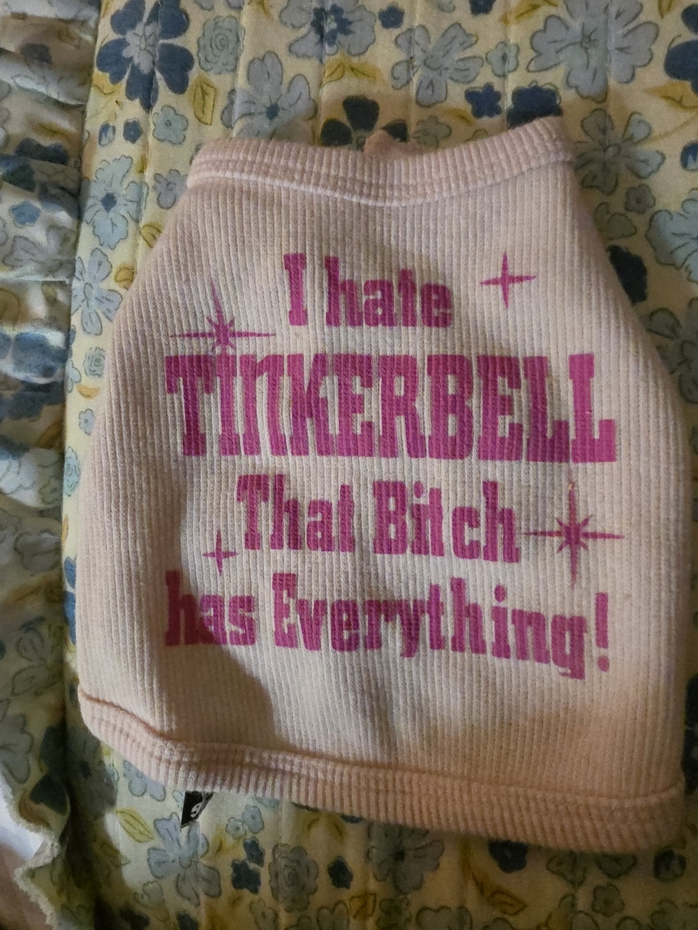 Pink Graphic Ribbed Pet Tank Shirt with Bold Slogan